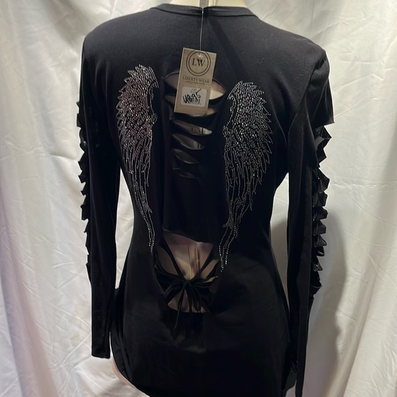 NWT large long sleeve spandex top with cutouts - Picture 1 of 7